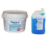 Pack Désinfection de l'eau POOLSAN sans chlore Régénérateur + Bouteille doseuse 1L