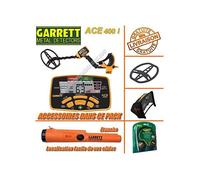 Garrett - Detecteur De Metaux Ace 400 i avec 3 Accessoires Inclus (casque audio, protège disque, protège pluie boîtier)+ Propointer At Etanche