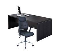 Pack Direction Bureau droit Flore L.180 x P.90 cm - Plateau Frêne noir - Pieds panneaux + Siège Performer simili cuir Noir
