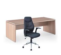 Pack Direction Bureau droit Flore L.180 x P.90 cm - Plateau Noyer - Pieds panneaux + Siège Performer simili cuir Noir