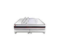 Pack double sommier 100x200 + matelas FORM 200x200 + 2 oreillers mémoire de forme + Couette Percale