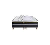 Pack double sommier 90x200 + matelas SOFT 180x200 + 2 oreillers mémoire de forme + Couette Percale