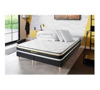 Pack double sommier 90x200 + matelas SOFT 180x200 + 2 oreillers mémoire de forme + Couette Percale