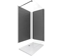 Pack douche à l'Italienne Receveur 90x120 + Paroi transparente + Panneaux muraux finition ardoise