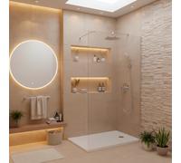 Pack Douche Complet - Paroi Walk-In 140x200 Chrome + Colonne SAT 3 Jets + Receveur Marbre Coulé Blanc 140x80 (SAT100C7PR148W)