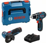Pack d'outils BOSCH Perceuse-visseuse GSR 12V-15, Meuleuse angulaire GWS 12V-76, 2 batteries 2Ah 12V, Chargeur en L-BOXX