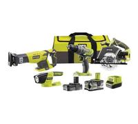 Pack d'outils Ryobi - R18CK4-252S - Perceuse, scie circulaire, scie sabre, lampe - 18V - 2 batteries 5Ah et 2Ah