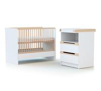 Pack duo lit bébé évolutif et commode à langer en bois de hêtre verni Carrousel blanc