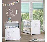 Pack duo lit bébé têtes panneaux et commode à langer Teddy