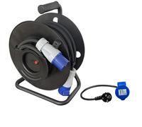 Pack Enrouleur de câble électrique Camping 3600W 25M P17 + Adaptateur Femelle P17 - 230V CEE 150cm pour Camping-Car