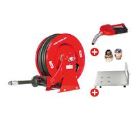 Pack enrouleur Diesel 15 m Ø 3/4 20 bars Acier peint avec pistolet, raccord tournant et plaque de montage MW Tools SHD3415 SET2