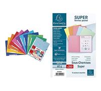 Pack Exacompta - A/Lot de 11 chemises à élastiques 3 rabats en carte lustrée certifiée FSC, couleurs assorties + B/Paquet de 250 sous-chemises SUPER certifiées PEFC, couleurs assorties