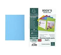 Pack Exacompta - A/Paquet de 100 chemises rigides FOREVER 100% recy s, 24x32 cm, couleur bleu vif + B/Paquet de 25 chemises double poche ROCK"S certifiées PEFC, 24x32 cm, coloris assortis