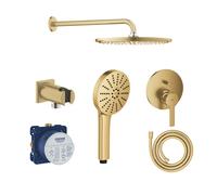 Pack GROHE douche encastré façade + Corps encastré + Coude support + Douche tête murale + Douchette + Flexible 175 cm Doré brossé