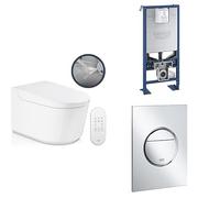 Pack GROHE Sensia WC Lavant Suspendu, Blanc Alpin, 36507SH0 + GROHE Rapid SLX Bâti-Support pour WC, 39599000 + Grohe Plaque de Commande Nova Cosmopolitan S, 37601000, Chrome