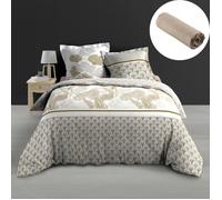 Pack housse de couette 260 x 240 cm percale 78 fils Melisse + DH 160x200 cm Sable