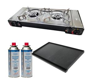 PACK INCASA Réchaud à gaz + Plaque plancha/grill + CADAC 2 Cartouches de gaz - Camping-car