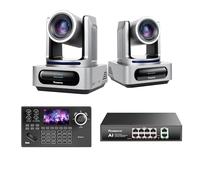 Pack/Kit Caméra PTZ et Contrôleur Tenveo - 2 Caméras PTZ 4K NDI 6 & NDI HX3, Zoom 20X, Suivi IA, HDMI/USB3.0/LAN(PoE) + Contrôleur Joystick NDI avec Écran LCD 5'' + Switch PoE