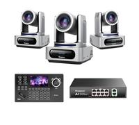 Pack/Kit Caméra PTZ et Contrôleur Tenveo - 3 Caméras PTZ 4K NDI 6 & NDI HX3, Zoom 20X, Suivi IA, HDMI/USB3.0/LAN(PoE) + Contrôleur Joystick NDI avec Écran LCD 5'' + Switch PoE