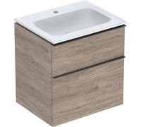 Pack lavabo slim 60 cm avec meuble Geberit iCon 2 tiroirs et siphon Noyer Carya - GEBERIT 502.335.JR.1