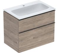 Pack lavabo slim 75 cm avec meuble Geberit iCon 2 tiroirs et siphon Noyer Carya - GEBERIT 502.336.JR.1