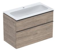 Pack lavabo slim 90 cm avec meuble Geberit iCon 2 tiroirs et siphon Noyer Carya - GEBERIT 502.337.JR.1