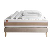 Pack LE DLICAT 140 x 190 cm sommier Beige - 26cm - Ressorts ensachs et mmoire de forme - Technologie hybride, fabrication responsable. - Sommier Tapissier Beige - Avec couette et oreillers