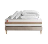 Pack LE TENDRE 160 x 200 cm sommier kit Beige - 28cm - Ressorts ensachs et mmoire de forme - Enveloppant - Sommier kit Beige - Avec couette et oreillers