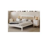 Pack Lit 140x190cm + 2 Chevets 3 Tiroirs Pin Naturel et Blanc Scandinave - LAUPELL -