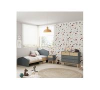 KAINA - Pack Lit 90x190cm + Chevet 2 Tiroirs + Commode 4T Coloris Gris et Naturel