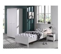 Pack Lit 90x200cm + Chevet + Armoire 2 Portes - GASTON -