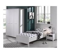 Pack Lit 90x200cm + Chevet + Armoire 3 Portes - GASTON - ALTOBUY Blanc G