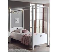 Vipack Lit simple à baldaquin Amori 90x200 cm laqué blanc avec sommier 13 lattes