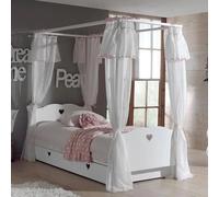 Pack - Lit à Baldaquin Enfant, Sommier, Tiroir & Voile Amori 90x200cm Blanc