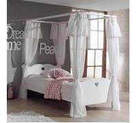 Pack - Lit à Baldaquin Enfant, Sommier & Voile ""Amori"" 90x200cm Blanc