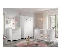 Pack - Lit Bébé, Armoire & Commode "Amori" 60x120cm Blanc
