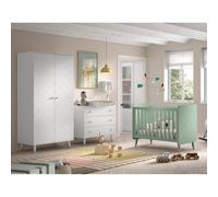 Pack - Lit Bébé, Armoire & Commode "Billy" 60x120cm Blanc & Vert