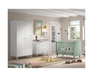 Pack - Lit Bébé, Armoire & Commode "Billy" 60x120cm Blanc & Vert