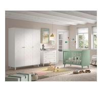 Pack - Lit Bébé, Armoire & Commode "Billy II" 60x120cm Blanc & Vert