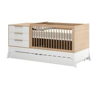 Pack Lit Bébé Combiné Et Évolutif Avec Matelas Charlie Blanc Et Bois 70X140