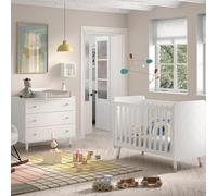 JAXX - BILLY Ensemble de chambre de bébé, composé d'une commode, d'un plan à langer et d'un lit de bébé 60x120 cm, MDF laqué blanc satiné