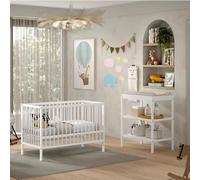 Vipack Pack lit bébé et table à langer JAXX DINO 60x120 cm hêtre massif laqué blanc