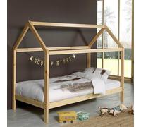 Pack - Lit Cabane Enfant & Matelas "Dallas" 90x200cm Naturel