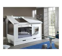 Pack - Lit Cabane Enfant & Rideaux "Housebed II" 90x200cm Blanc
