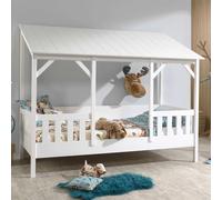 Vipack Lit de maison Toit blanc – sommier à lattes 90x200 cm – finition blanc partiellement massif