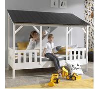 Vipack Lit cabane HUTTY 90x200 blanc/noir avec sommier à lattes et matelas