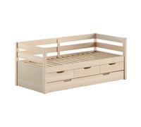 Vipack Lit de cabine Maggie – 3 tiroirs et coffre – Pin massif laiteux – 90 x 200