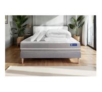 Pack lit complet 160x200 cm - Matelas + Sommier Gris (en kit) + 2 oreillers + Couette - Actiflex Tou