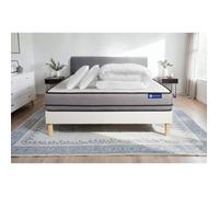 Pack lit complet 180x200 cm - Matelas + Sommier Blanc (en kit) + 2 oreillers + Couette - Actilatex N