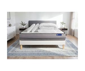 Pack lit complet 180x200 cm - Matelas + Sommier Blanc (en kit) + 2 oreillers + Couette - Actilatex N